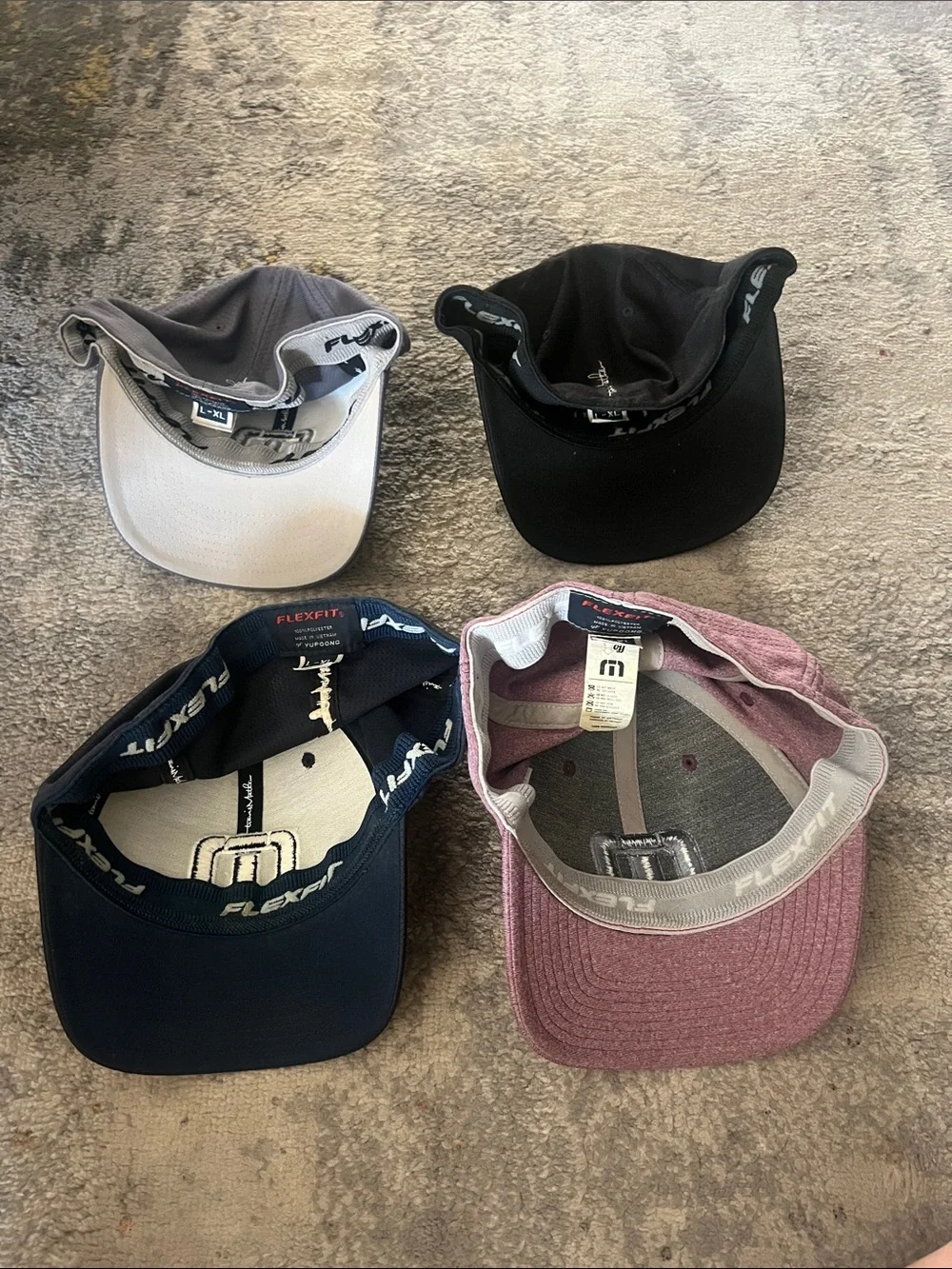 BUNDLE Travis Matthew 'M' Logo Baseball Flexfit Hat Cap - Black Gray Pink Navy